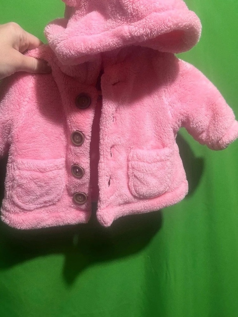 babyGap Pink Sherpa Fleece Bear Ear Hoodie Jacket Pink 0-3M